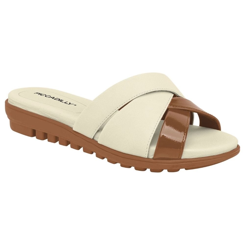 Tamanco Feminino Marli Off White Ocre Piccadilly 523009-02 Off White/Marrom 1