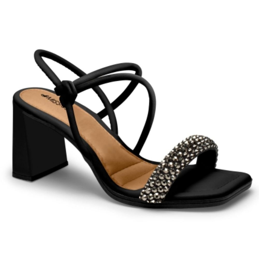 Sandália Feminina Salto Bloco Pewter Preto Mississipi MF392-0001