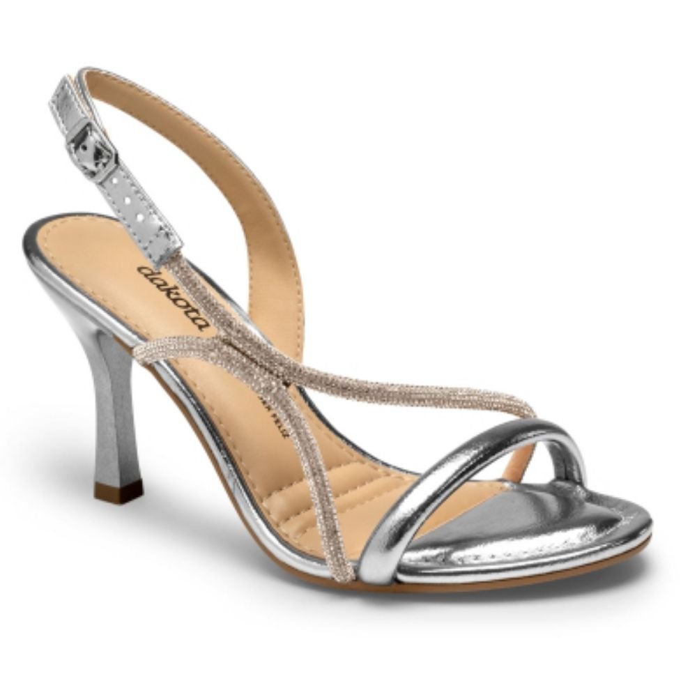 Sandália Feminina Salto Fino Prata Dakota Y9771-0002