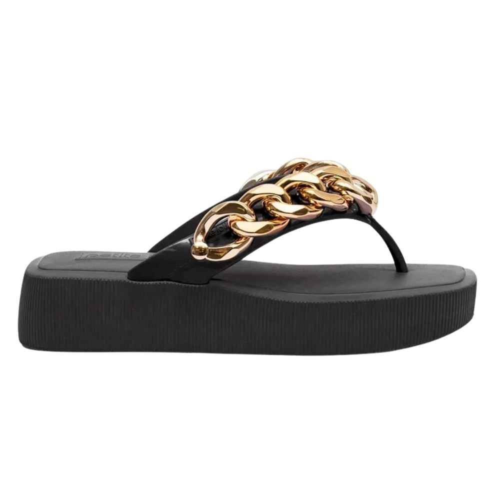 Chinelo Plataforma Hit Corrente Preto Ouro Petite Jolie PJ6515