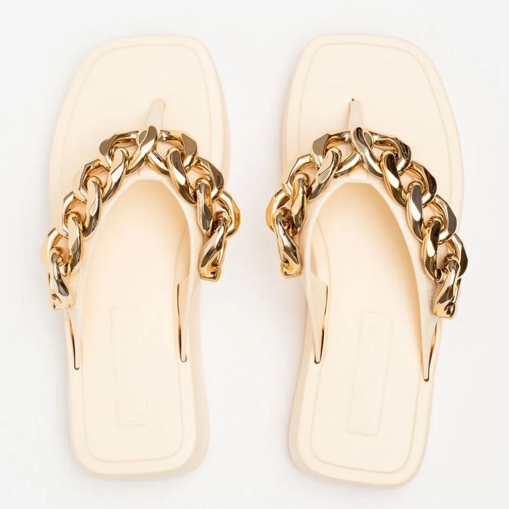 Chinelo Plataforma Hit Corrente Vanilla Ouro Petite Jolie PJ6515 Branco/Dourado 3