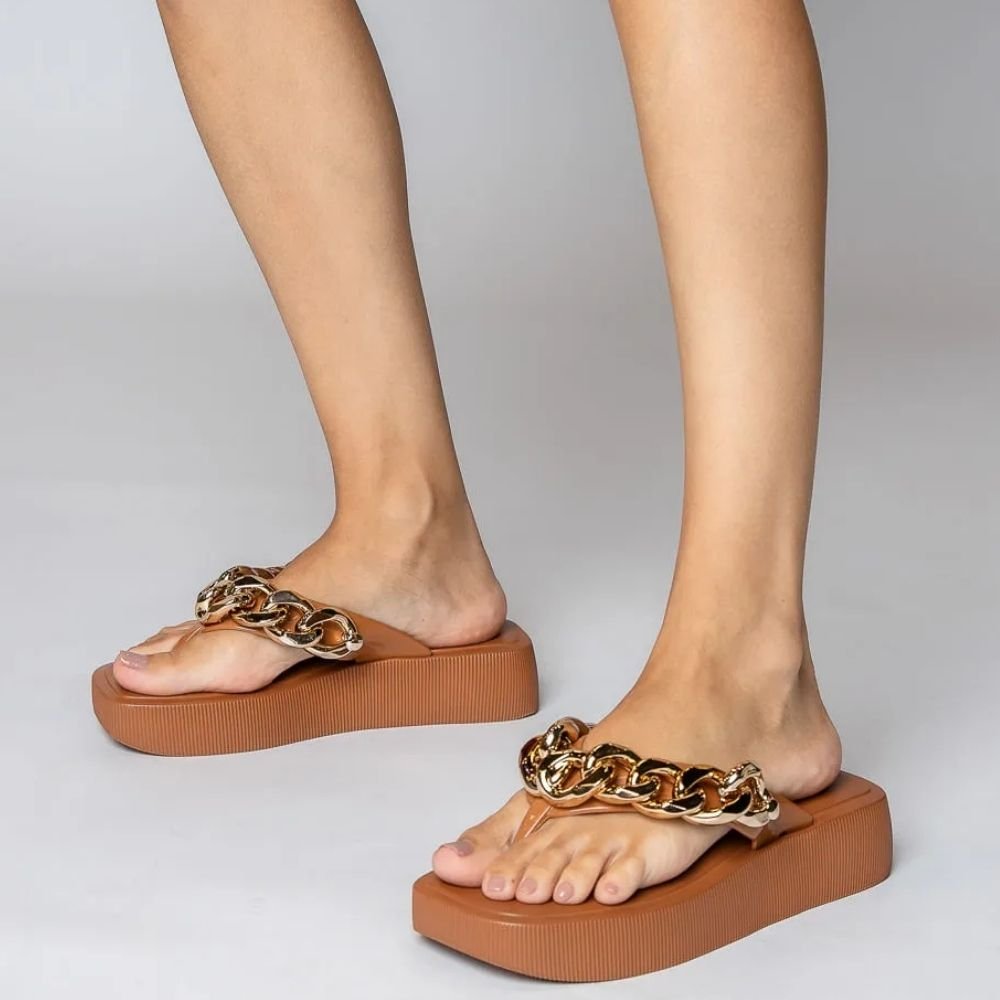 Chinelo Plataforma Hit Corrente Doce de Leite Petite Jolie PJ6515 Marrom 2