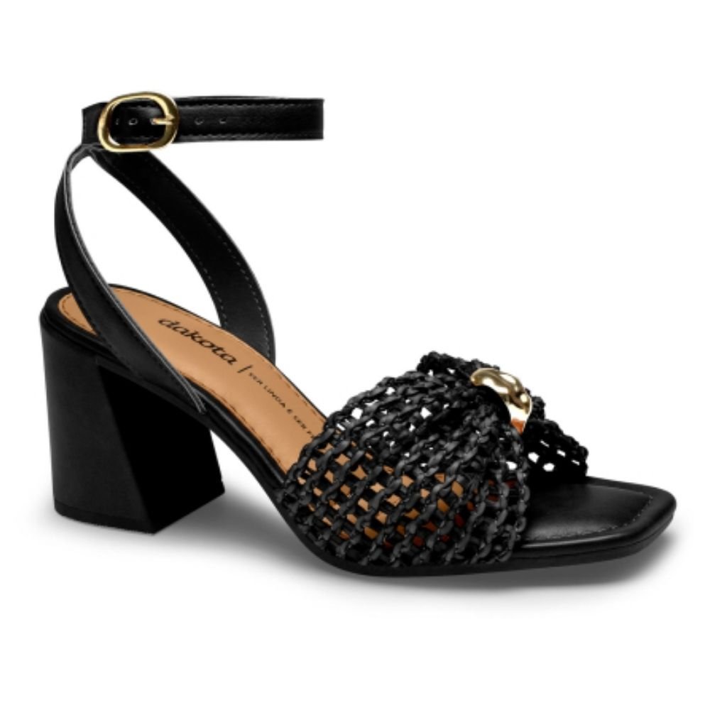 Sandália Feminina Salto Bloco Preto Lurex Dakota Y9803-0002