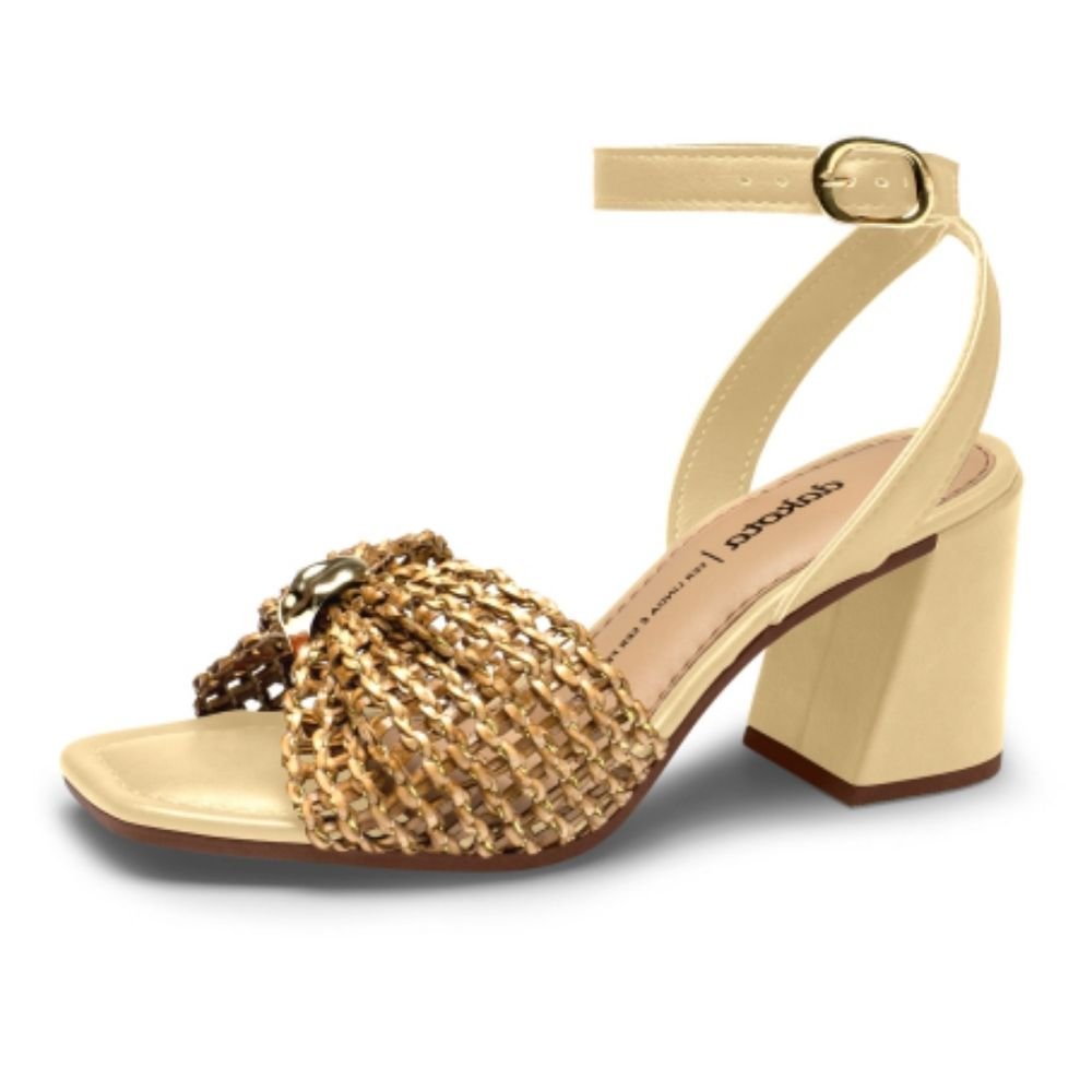 Sandália Feminina Salto Bloco Palha Luxor Dakota Y9803-0001 Dourado 2