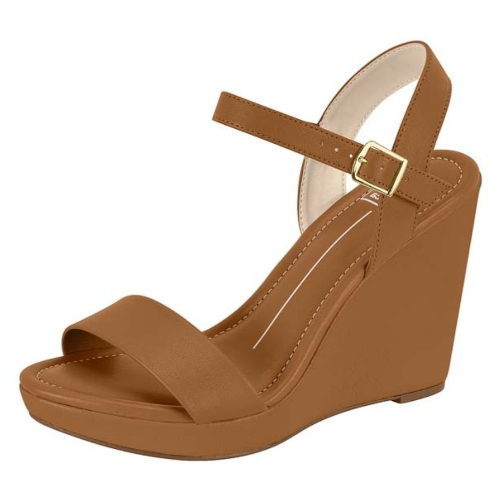 Sandália Feminina Anabela Camel Moleca 5411.1502 Marrom 2