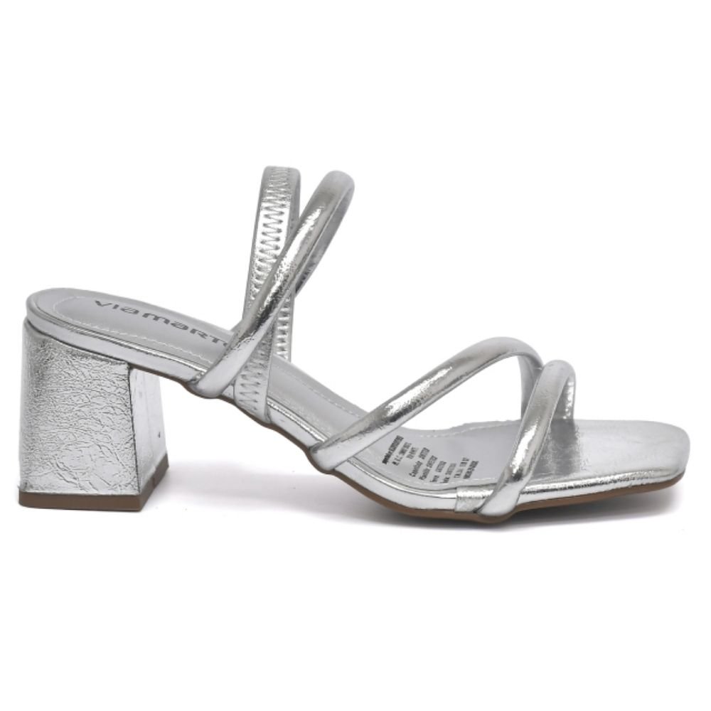Sandália Feminina Salto Bloco Prata Via Marte 171-029-01