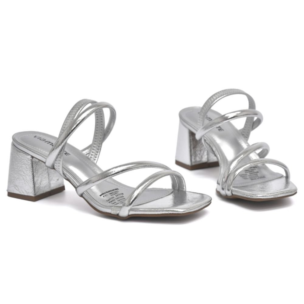Sandália Feminina Salto Bloco Prata Via Marte 171-029-01 Prata 3