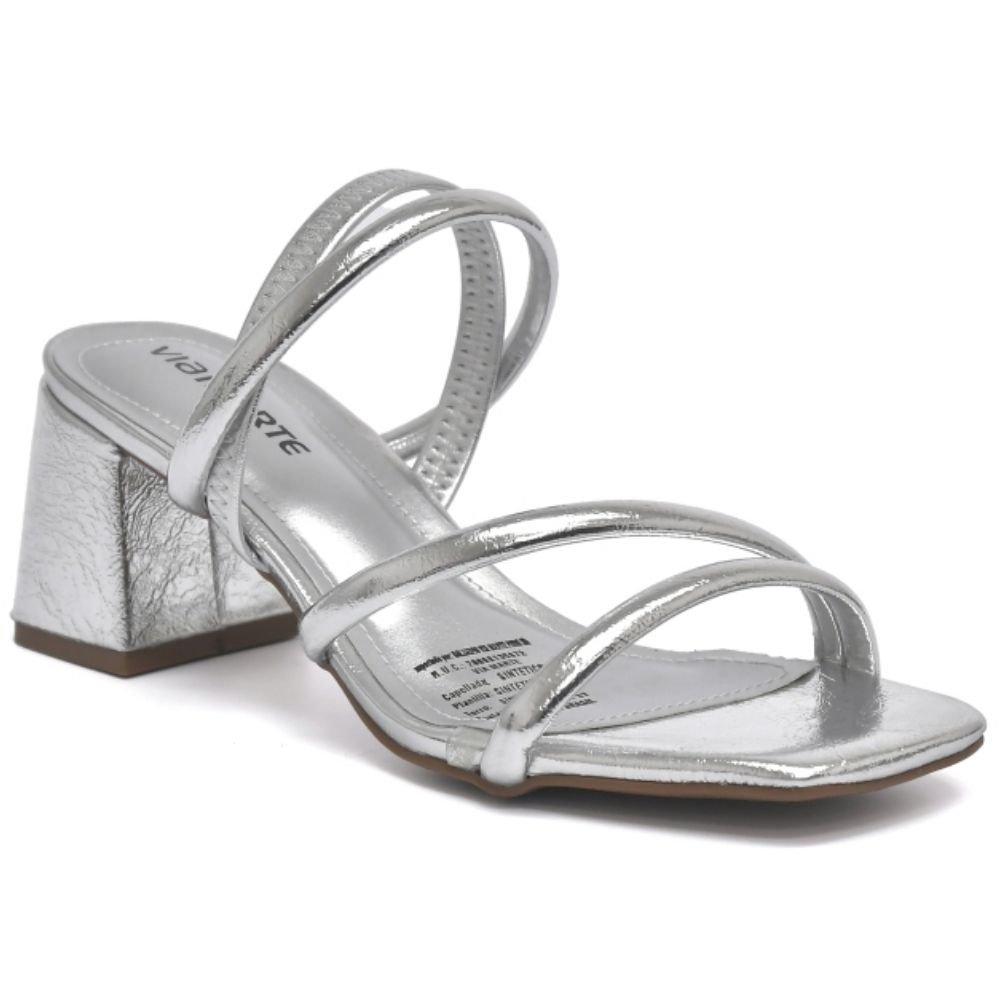 Sandália Feminina Salto Bloco Prata Via Marte 171-029-01 Prata 4