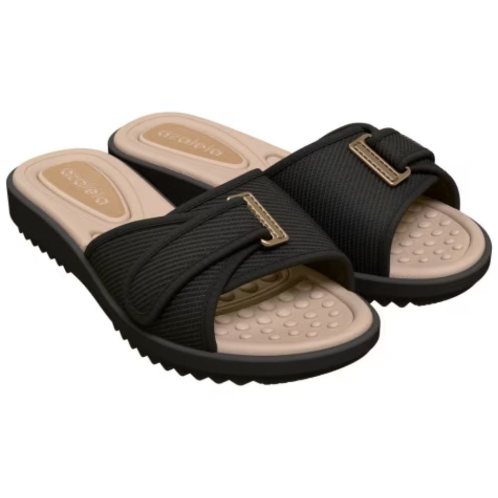 Chinelo Feminino Cecilia Preto Bege Azaleia 19297-BS275