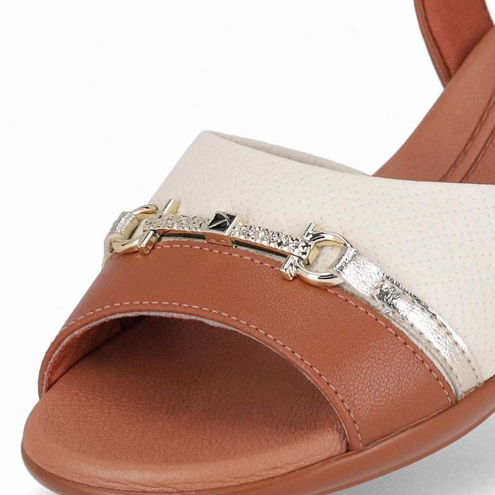 Sandália Feminina Camila Ocre Off White Piccadilly 500406-14 Marrom 2