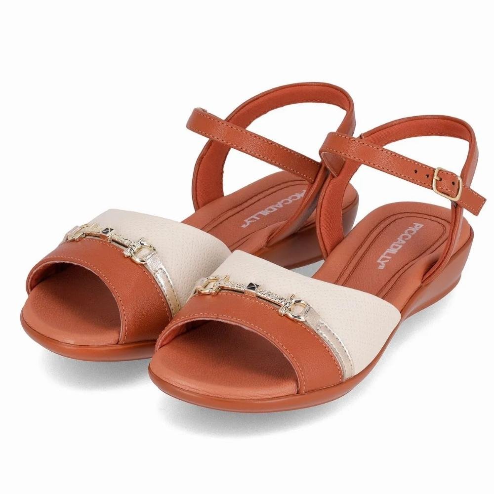 Sandália Feminina Camila Ocre Off White Piccadilly 500406-14 Marrom 3