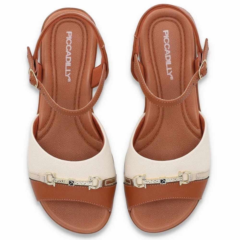 Sandália Feminina Camila Ocre Off White Piccadilly 500406-14 Marrom 4