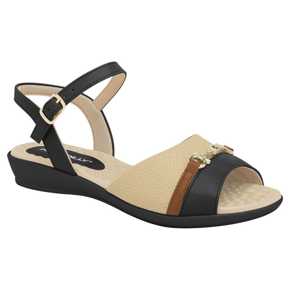 Sandália Feminina Camila Preto Brule Ocre Piccadilly 500406-16