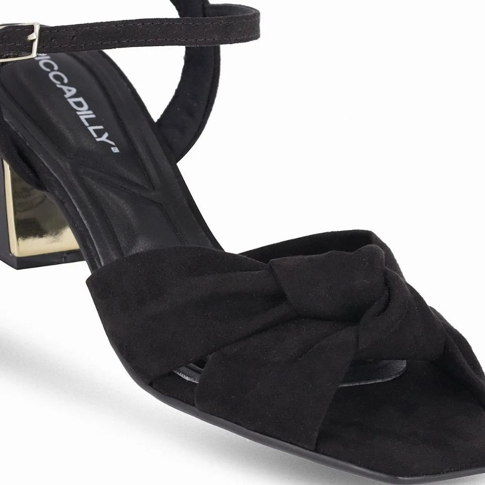 Sandália Feminina Renee Salto Bloco Preto Ouro Piccadilly 543097-2 Preto 2
