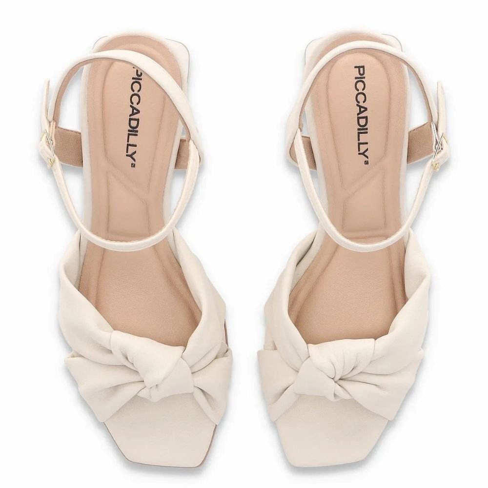 Sandália Feminina Renee Salto Bloco Off White Ouro Piccadilly 543097-4 Off White 4