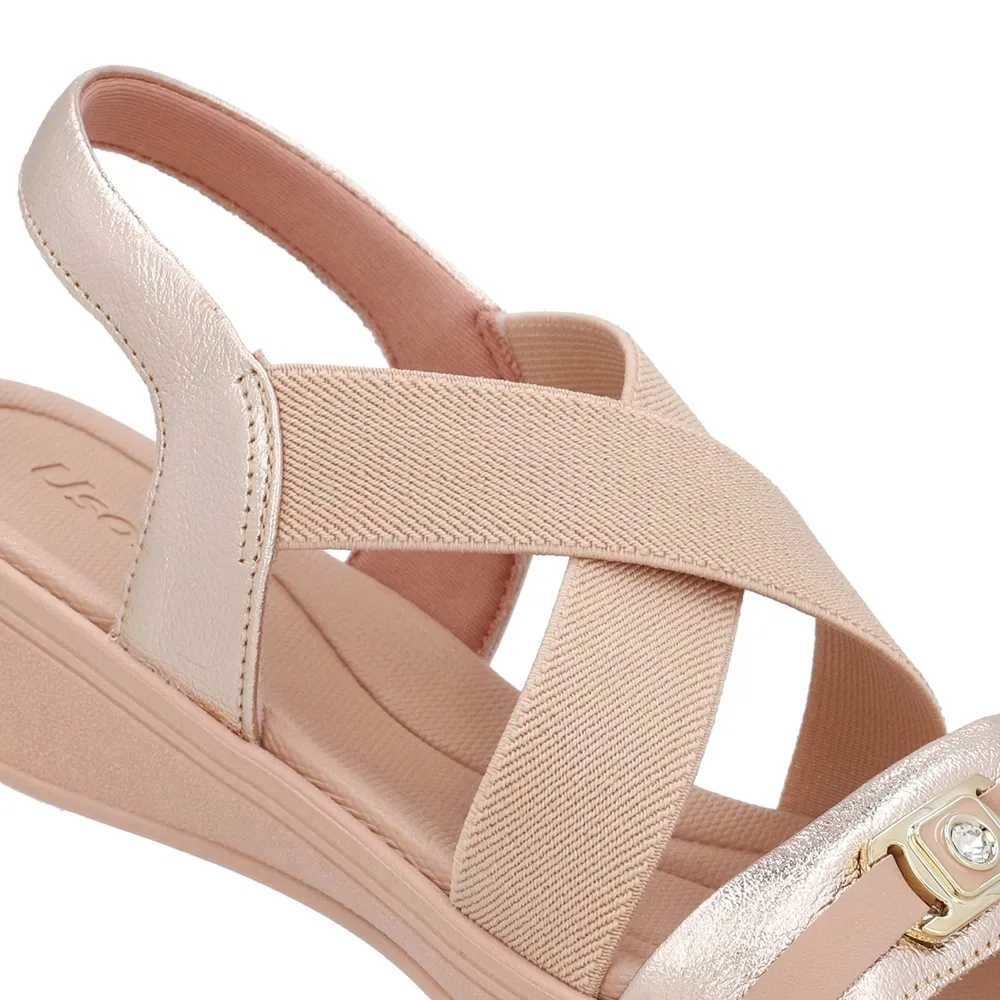 Sandália Feminina Couro Ouro Light Usaflex UD04007 Bege/Dourado 2