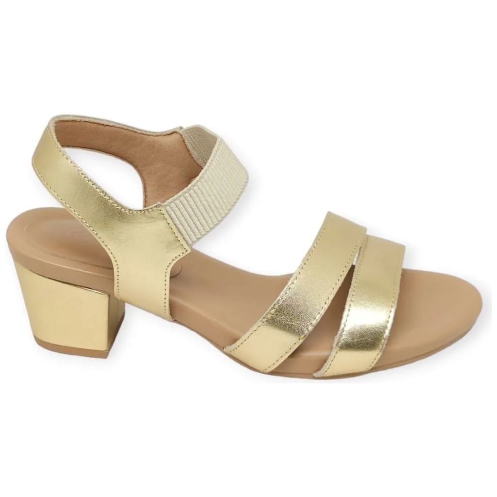 Sandália Feminina Salto Bloco Couro Ouro Light Usaflex Y8209