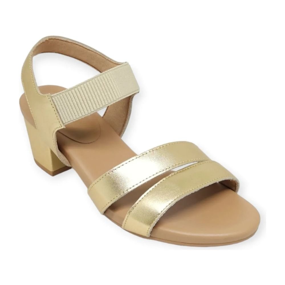 Sandália Feminina Salto Bloco Couro Ouro Light Usaflex Y8209 Dourado 2