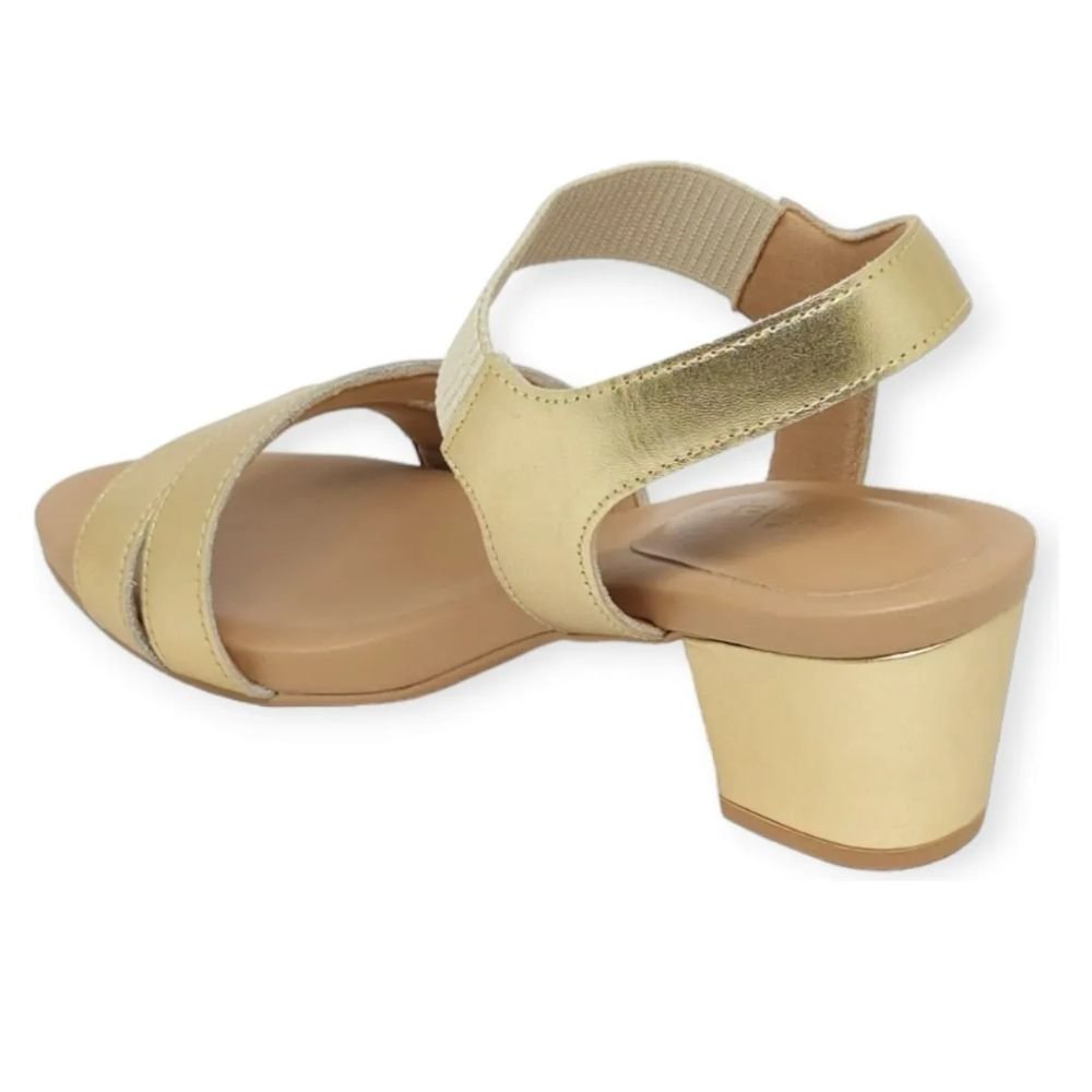 Sandália Feminina Salto Bloco Couro Ouro Light Usaflex Y8209 Dourado 3