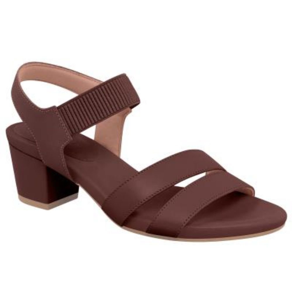 Sandália Feminina Salto Bloco Couro Pinhão Usaflex Y8209