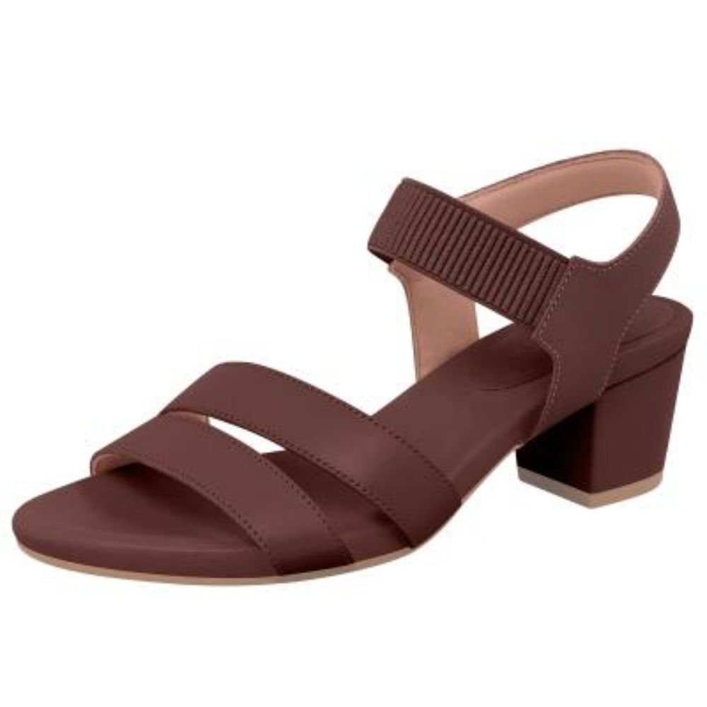 Sandália Feminina Salto Bloco Couro Pinhão Usaflex Y8209 Marrom 2