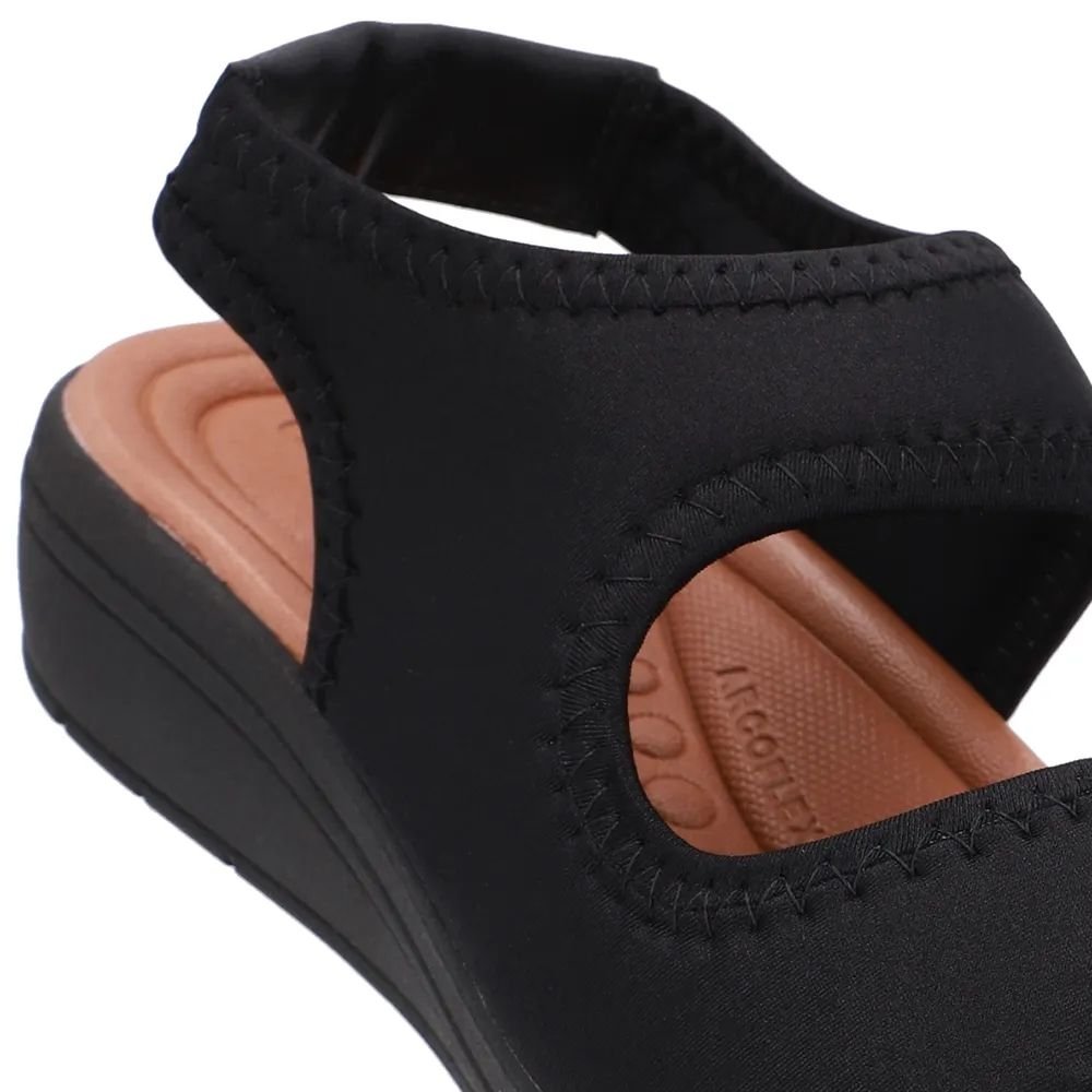 Sandália Feminina Anabela Elastano Preto Camel Usaflex UD18002 Preto 4