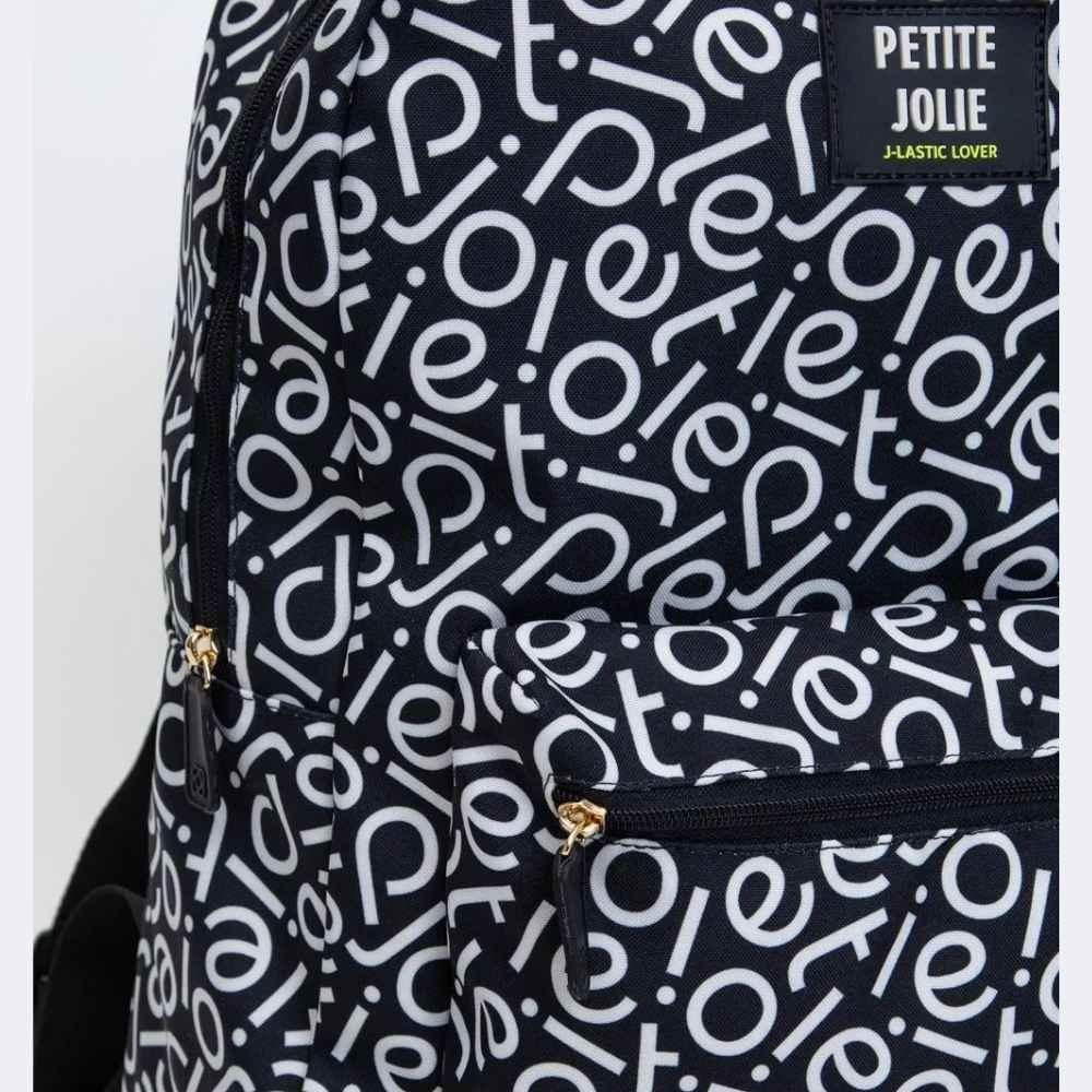 Mochila Feminina Teen Logo PJ Preto Branco Petite Jolie PJ11055II Preto/Branco 4