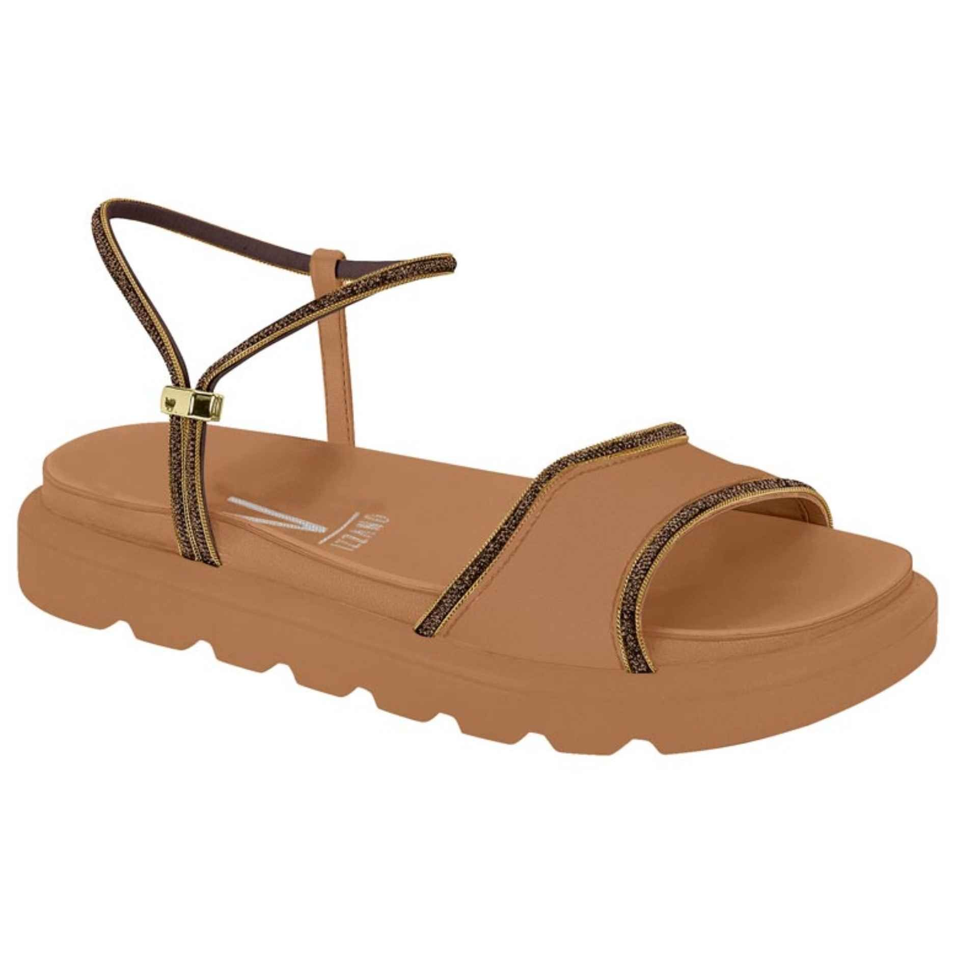 Sandália Papete Feminina Camel Cacau Dourado Vizzano 6459.136