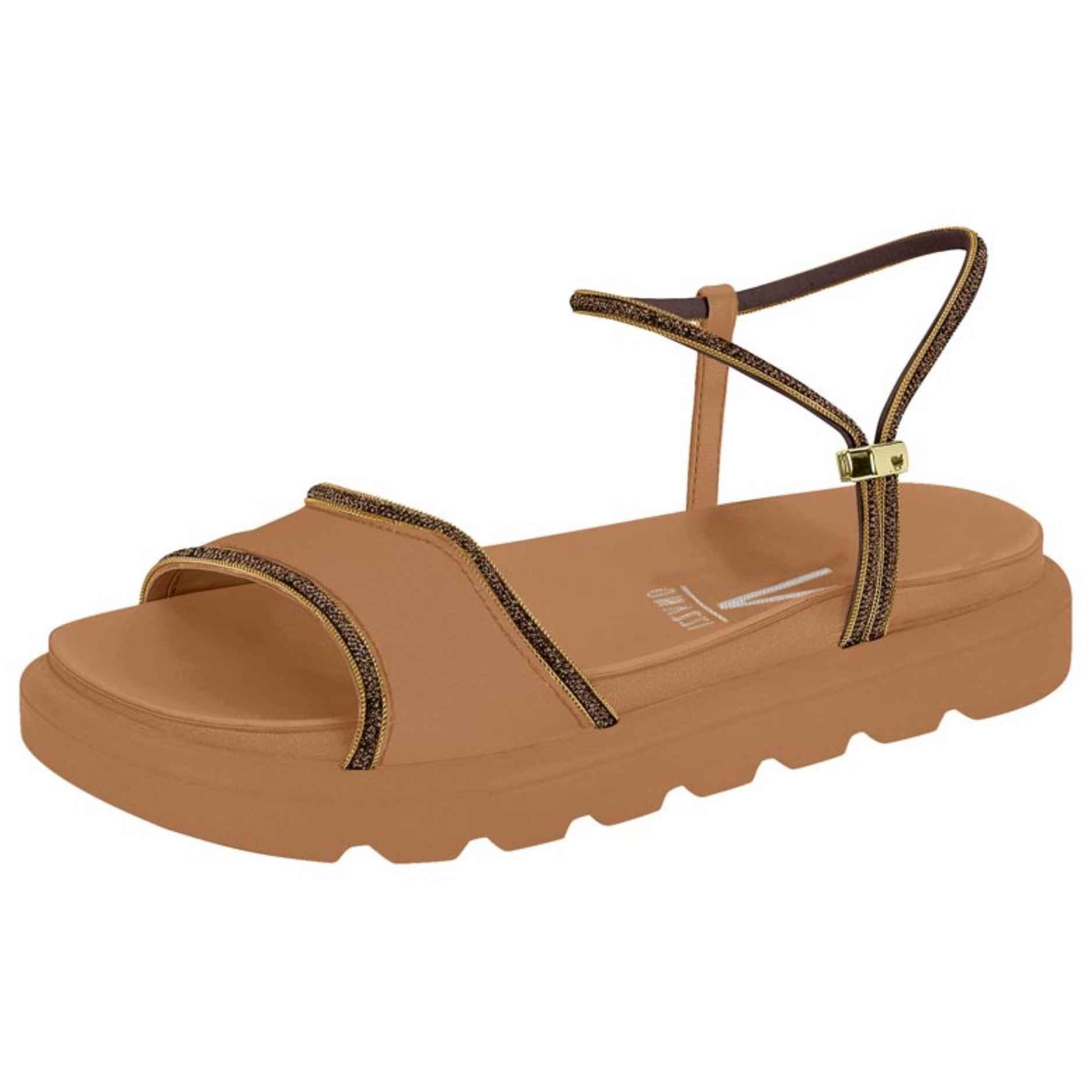 Sandália Papete Feminina Camel Cacau Dourado Vizzano 6459.136 Marrom 2