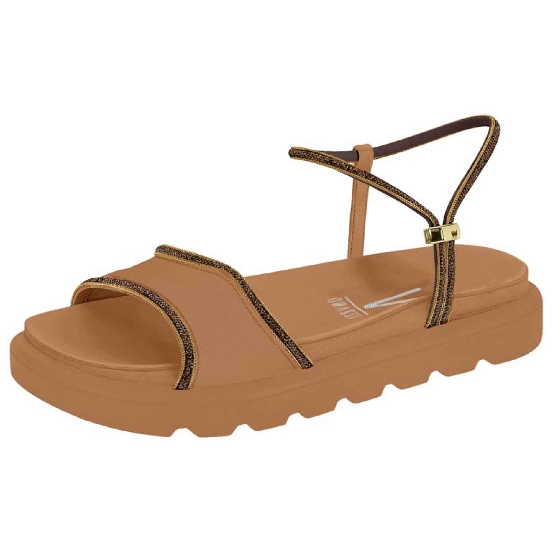 Sandália Papete Feminina Camel Cacau Dourado Vizzano 6459.136 Marrom 2