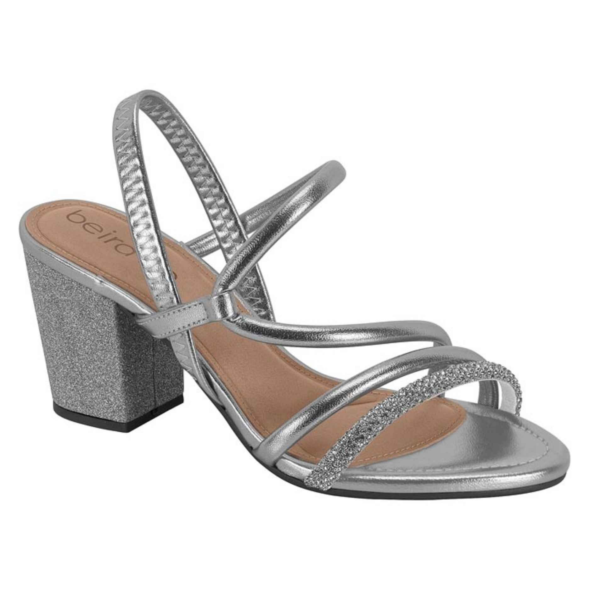 Sandália Feminina Salto Bloco Prata Cristal Beira Rio 8280.786