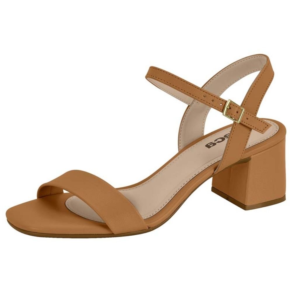 Sandália Feminina Salto Bloco Camel Moleca 5496.101 Marrom 2