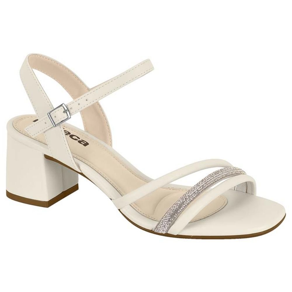Sandália Feminina Salto Bloco Branco Off Cristal Moleca 5496.113