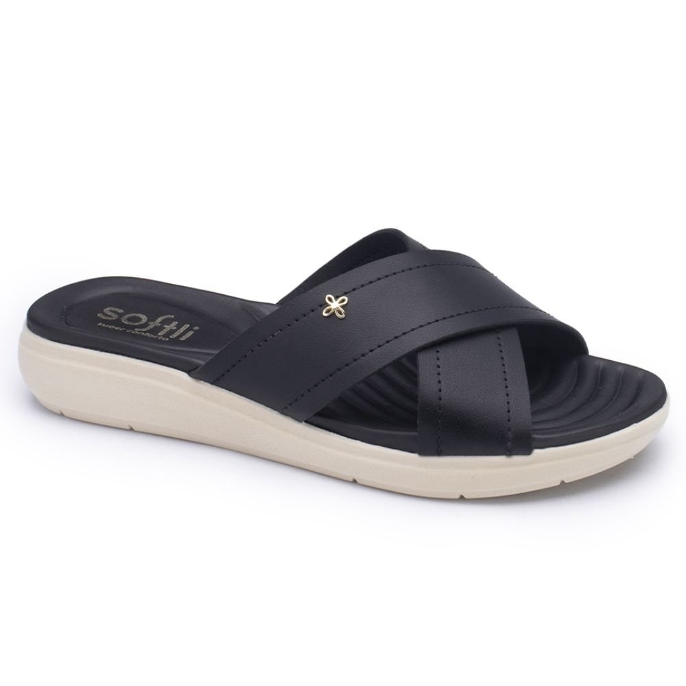 Chinelo Feminino Flatform Slide Preto Softli 10500.10503