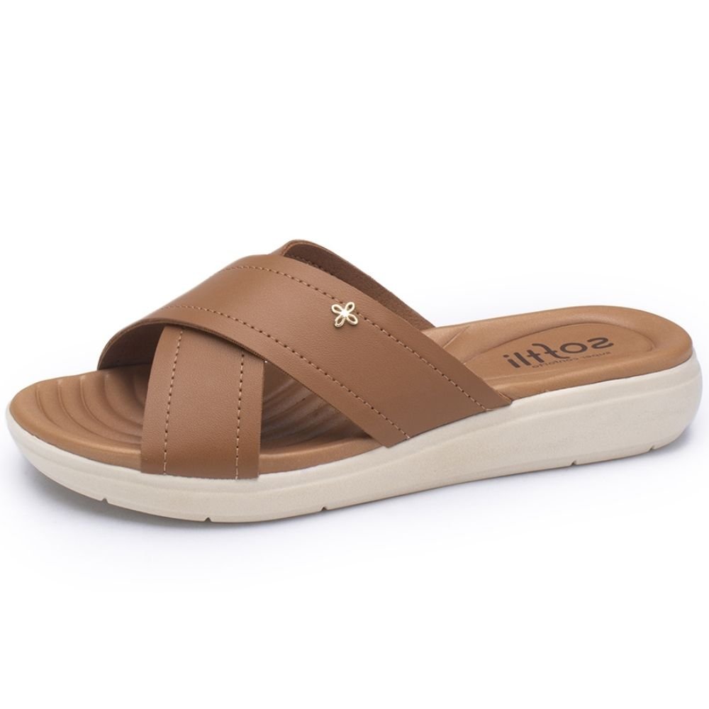 Chinelo Feminino Flatform Slide Casca Softli 10500.10503 Marrom 2