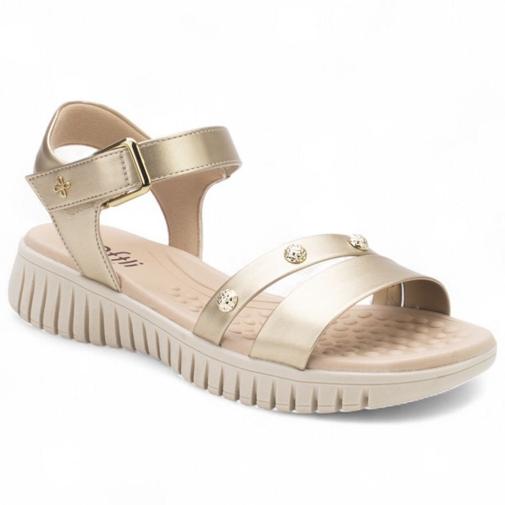 Sandália Feminina Papete Flatform Light Gold Softli 10027.10306