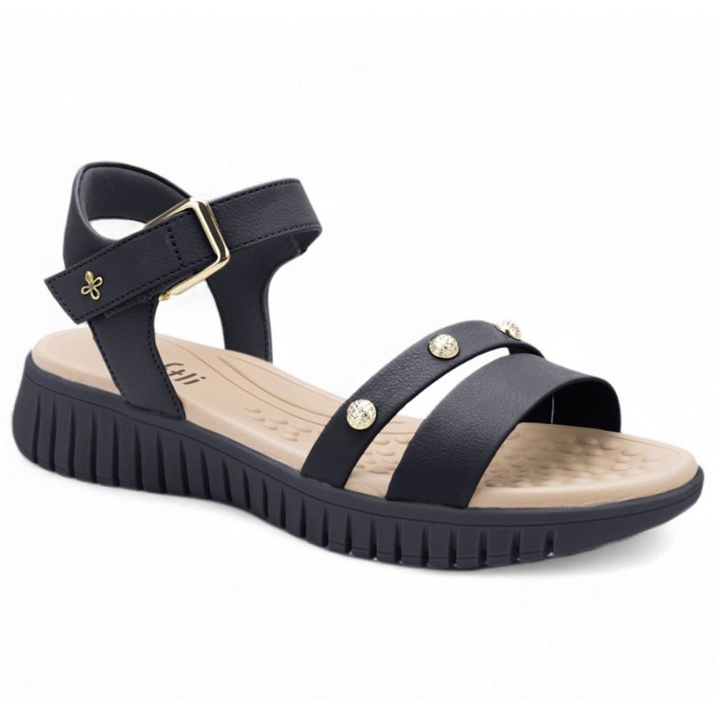 Sandália Feminina Papete Flatform Preto Softli 10027.10306