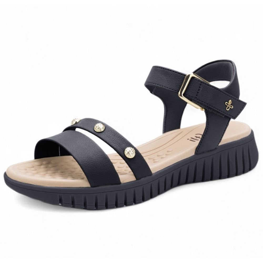 Sandália Feminina Papete Flatform Preto Softli 10027.10306 Preto 2