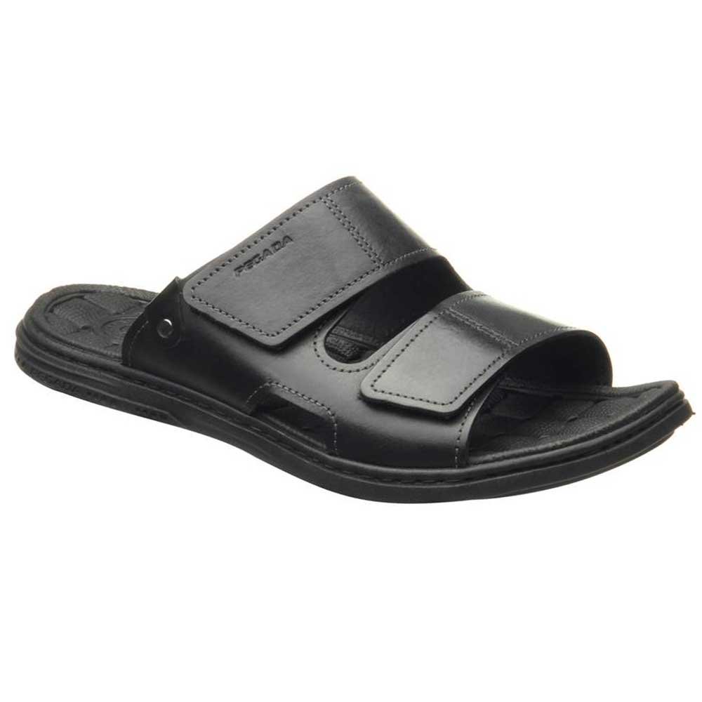 Chinelo Masculino Slide Tira Dupla Couro Preto Pegada 131283-03