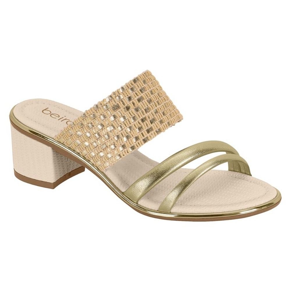 Tamanco Feminino Salto Bloco Dourado Creme Beira Rio 8379.254