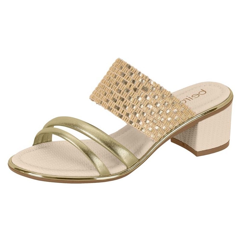 Tamanco Feminino Salto Bloco Dourado Creme Beira Rio 8379.254 Dourado 2