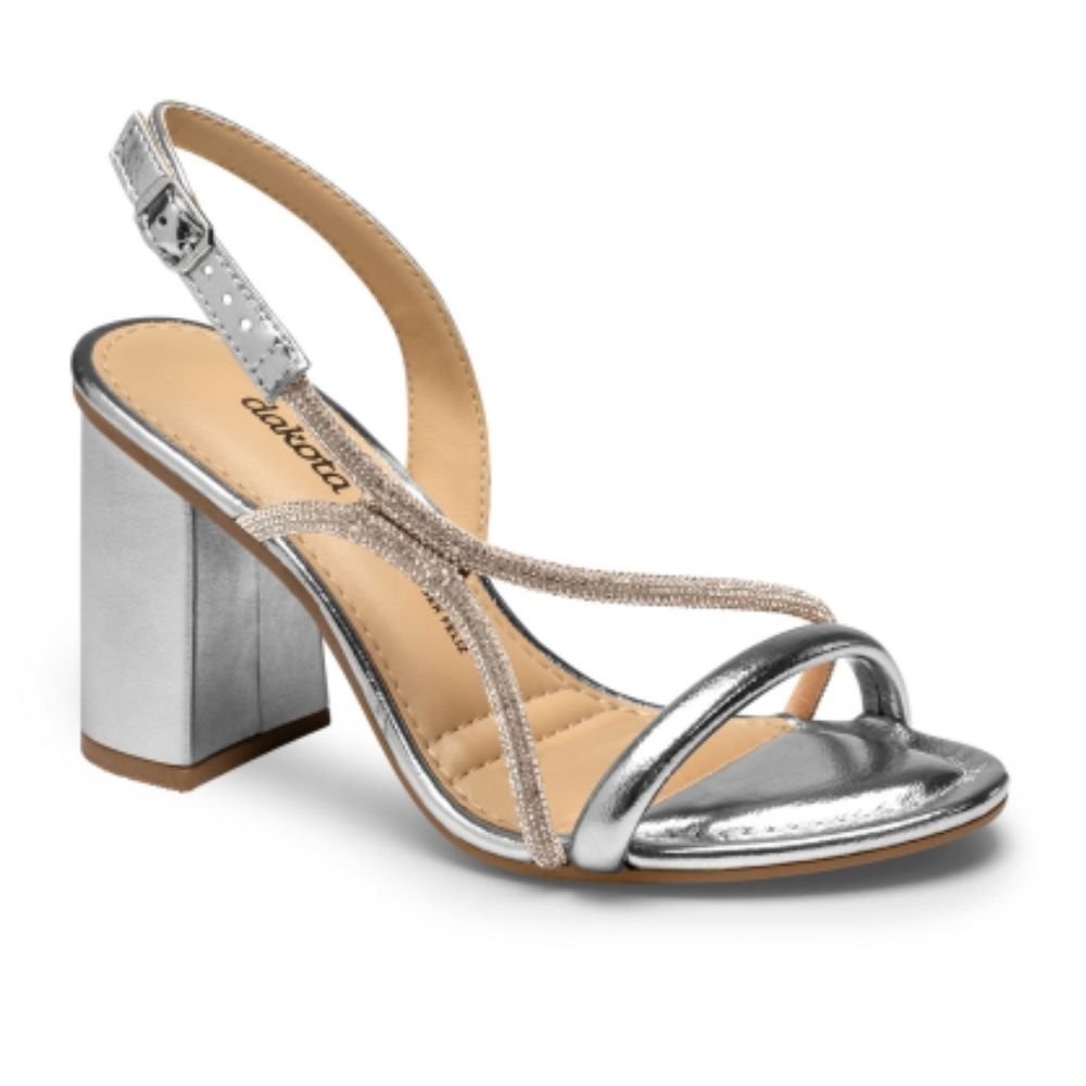 Sandália Feminina Salto Bloco Prata Dakota Y8763-0002