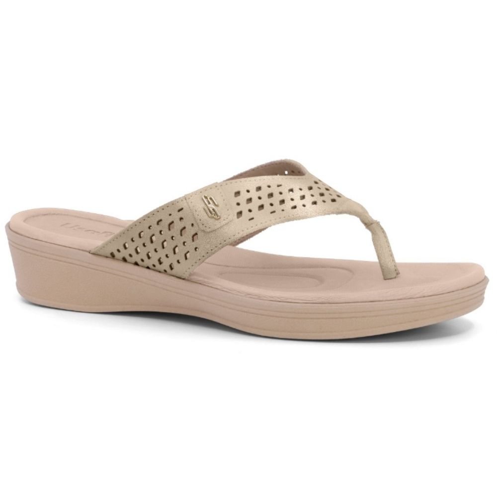 Chinelo Feminino Anabela Couro Ouro Light Usaflex UD04001