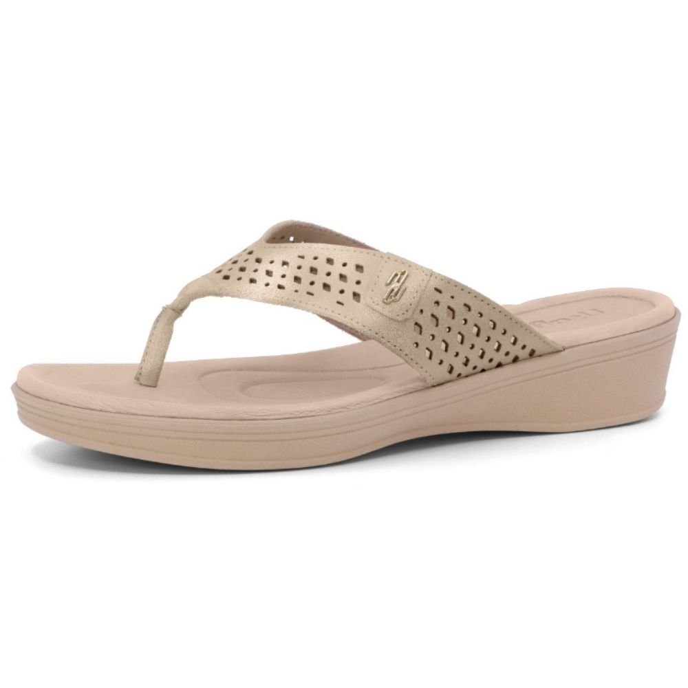 Chinelo Feminino Anabela Couro Ouro Light Usaflex UD04001 Bege 2