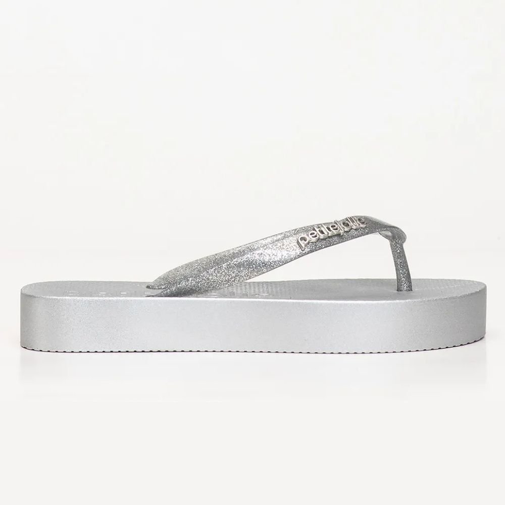 Chinelo Feminino Fresh Up Full Glitter Prata Petite Jolie PJ7705