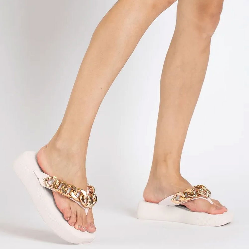 Chinelo Feminino Plataforma Hit Corrente White Petite Jolie PJ6515 Bege 2
