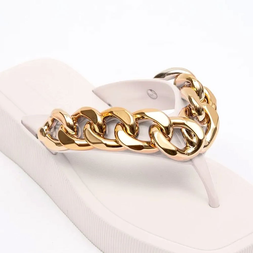 Chinelo Feminino Plataforma Hit Corrente White Petite Jolie PJ6515 Bege 3