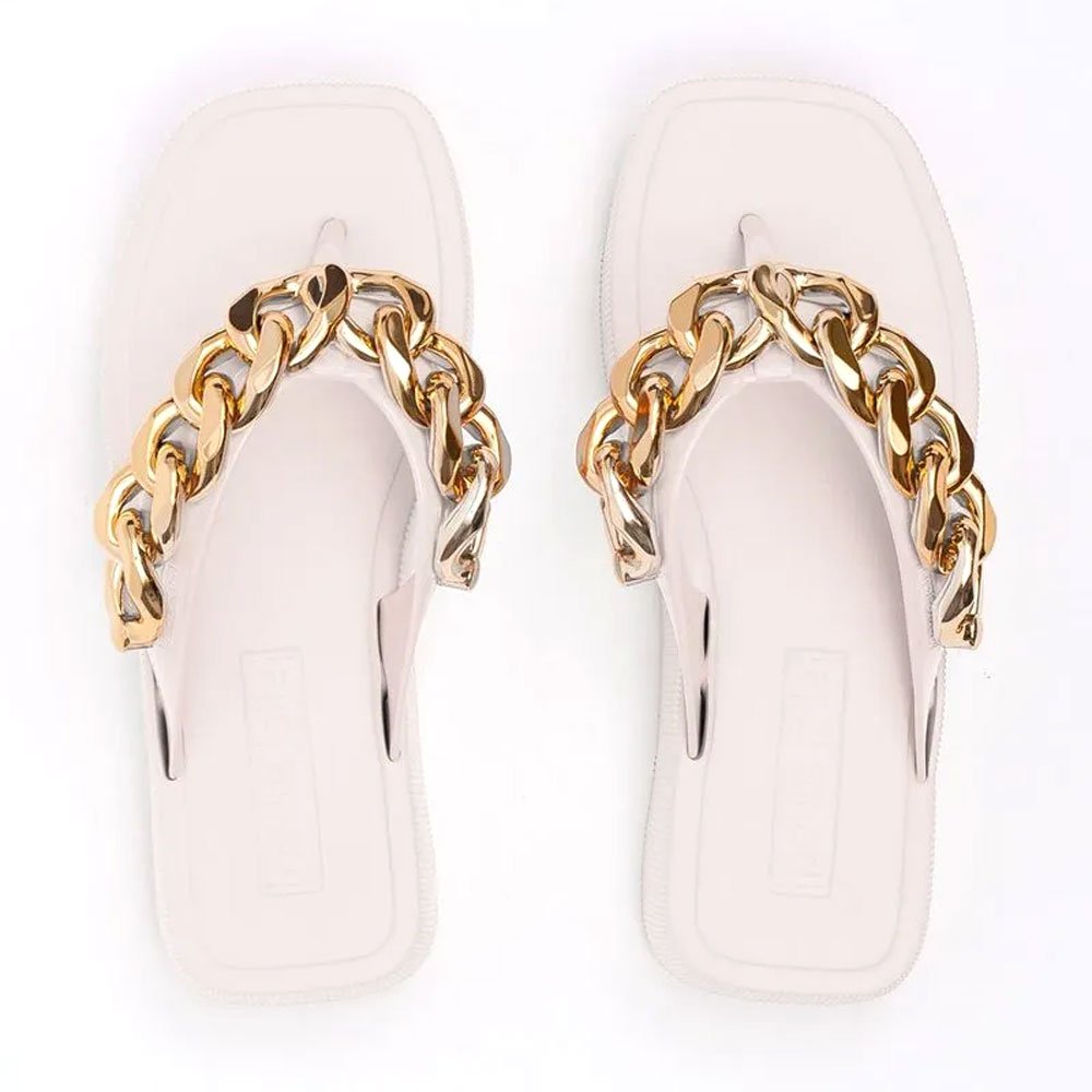 Chinelo Feminino Plataforma Hit Corrente White Petite Jolie PJ6515 Bege 4