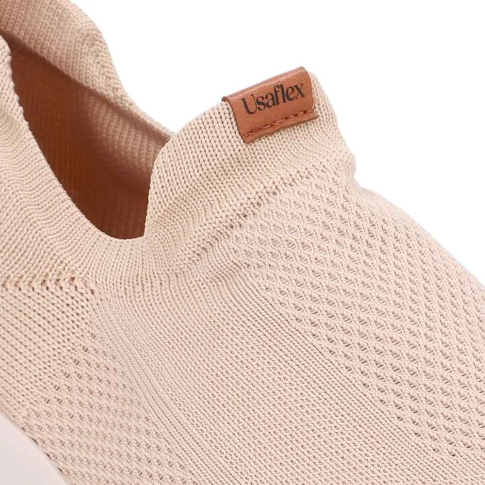 Tênis Casual Feminino Tricot Blush Usaflex UD03005 Bege 2