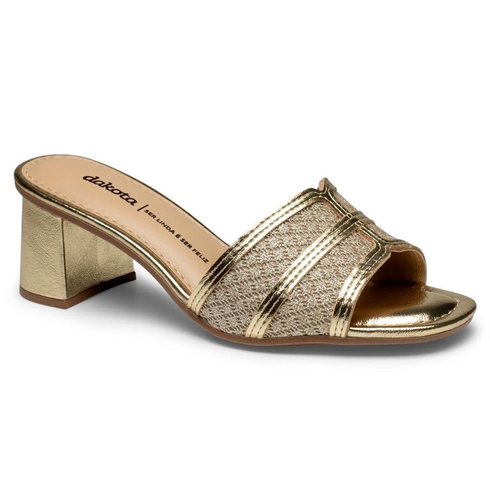 Tamanco Feminino Salto Bloco Champagne Dakota Y9745-0004